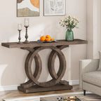Consolle Vintage con Base Geometrica Tavolo da Ingresso in Legno
