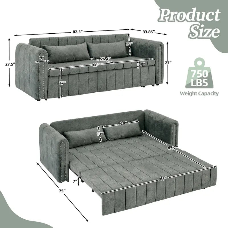 Divano letto moderno convertibile imbottito in velluto con braccioli arrotolati decorati con borchie in rame
