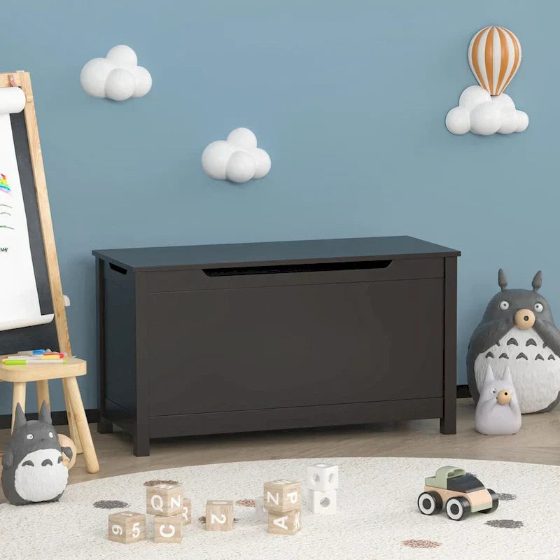 Kids Wooden Toy Box Storage with Safety Hinged Lid for Ages 3+