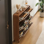 Scarpiera tradizionale in legno massello a 3 livelli, regolabile e a scomparsa
