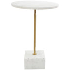 Marble Geometric Side End Accent Table with Gold Metal Rectangular Stand - White