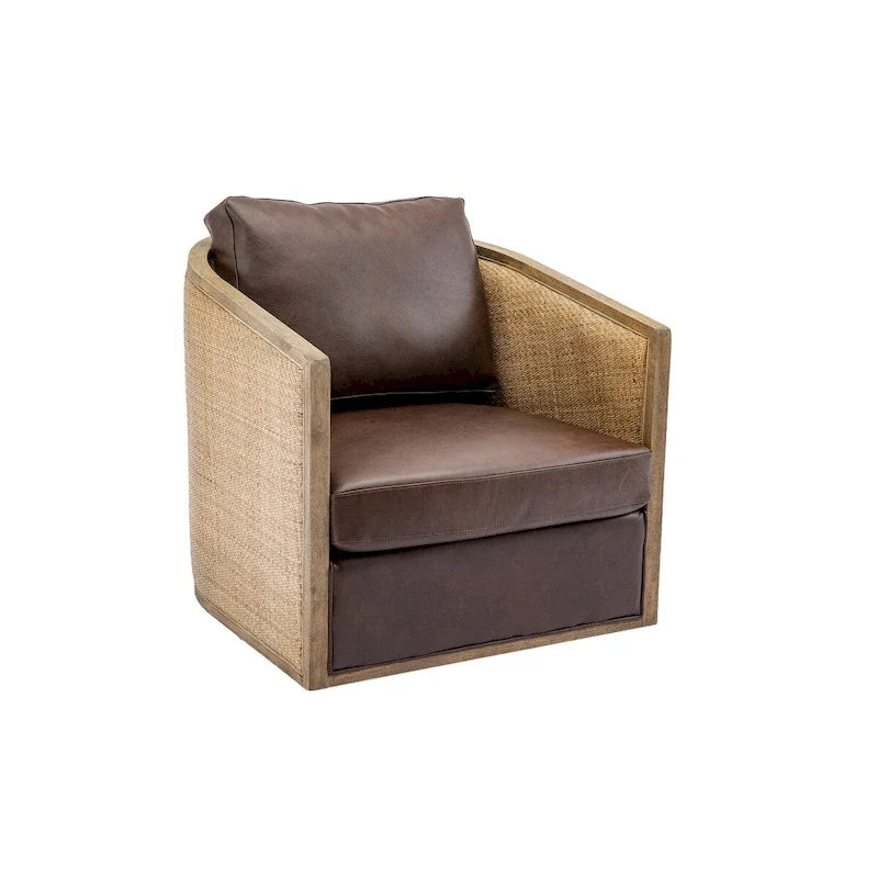 Poltrona a botte girevole, comoda poltrona rotonda d'accento, poltrona club a botte girevole a 360 gradi, poltrona relax con struttura in rattan intrecciato