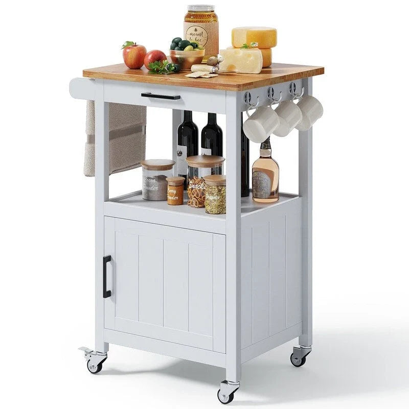 Carrello da Cucina in Legno con Cassetti