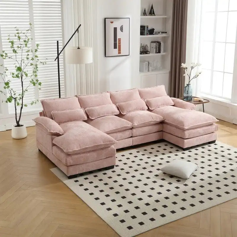 Divano componibile Cloud per soggiorno, divano a U moderno in ciniglia/bouclé, comodo divano letto modulare con doppia chaise longue