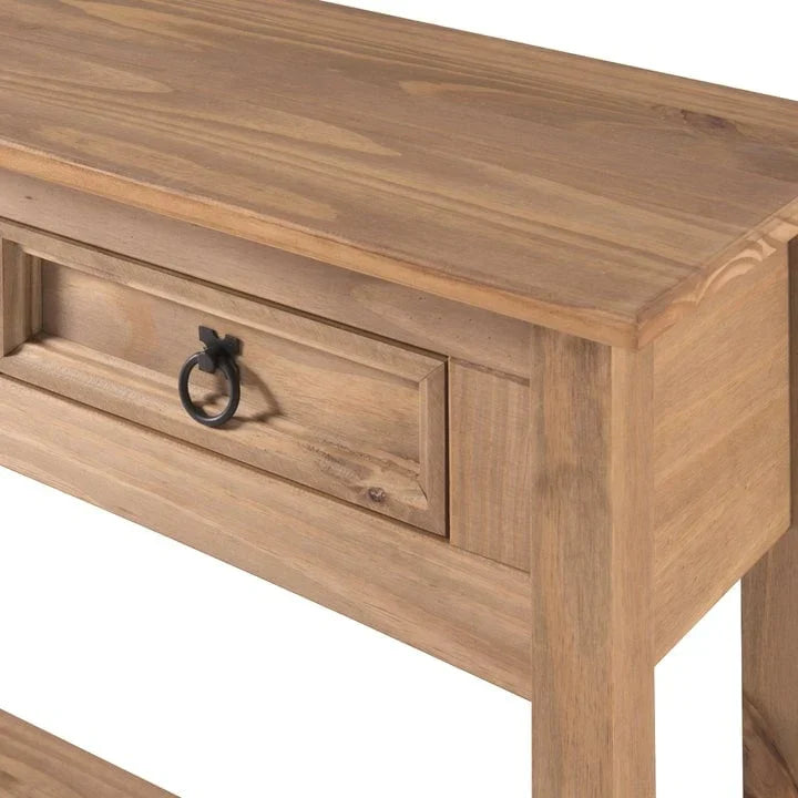 Tavolo Consolle Rustico in Pino Massiccio per Ingresso, Bianco Decapato / Marrone Antico / Grigio Decapato / Non Verniciato, 3 Cassetti