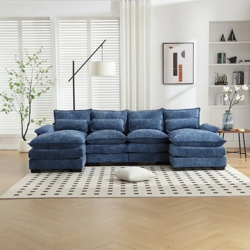 Divano componibile Cloud per soggiorno, divano a U moderno in ciniglia/bouclé, comodo divano letto modulare con doppia chaise longue