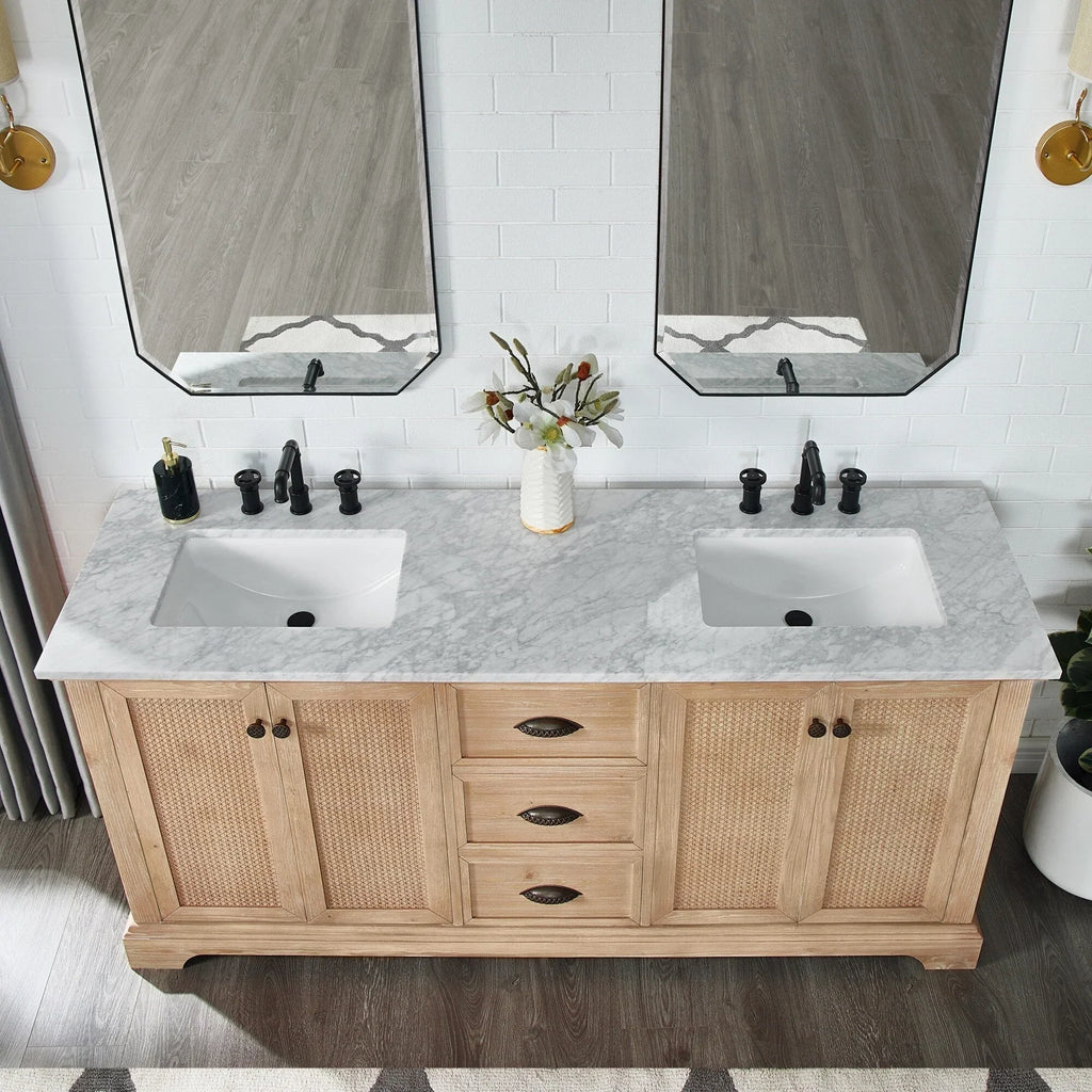 Hervas Bath Vanity with Natural Marble Top without Mirror