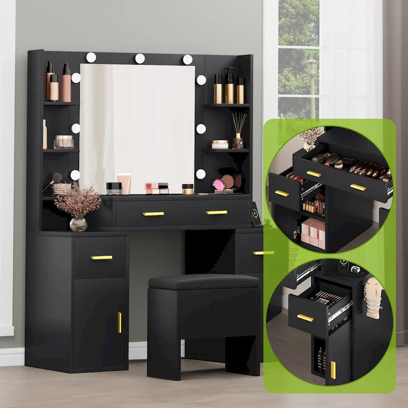 Toeletta con prese incorporate e specchio illuminato, 55,1A x 43,3L x 15,74P