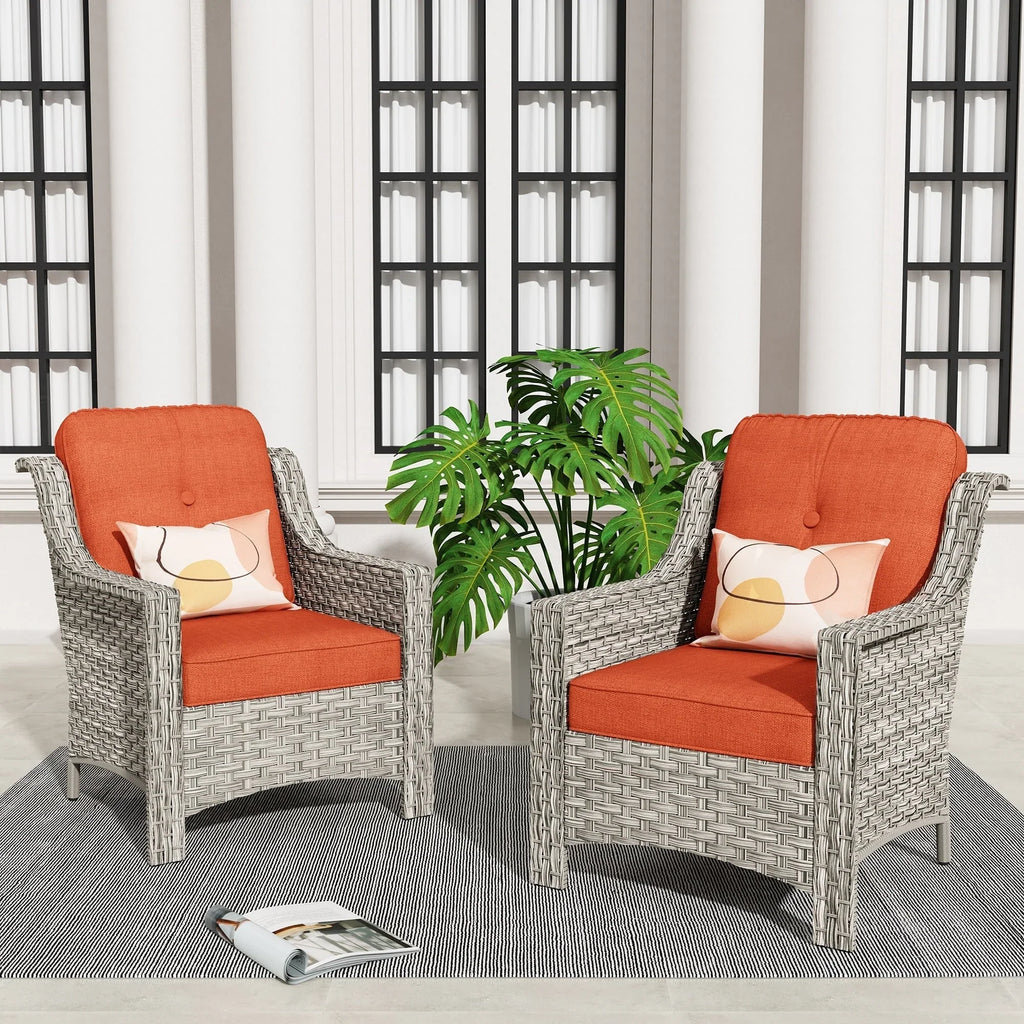HOOOWOOO, Set di 2 Sedie da Esterno in Rattan Intrecciato con Schienale Alto