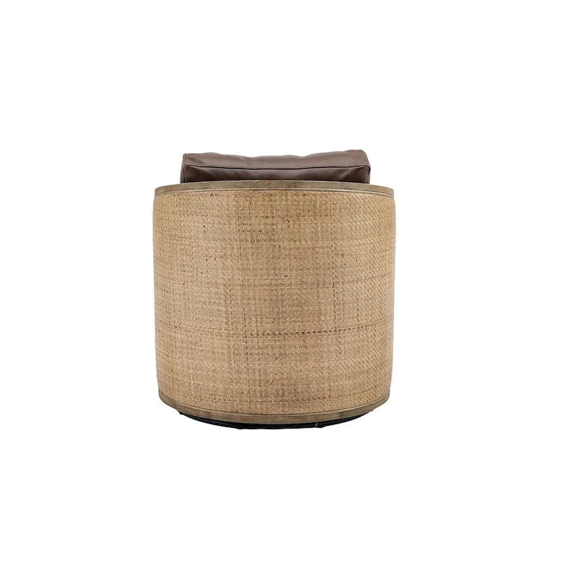 Poltrona a botte girevole, comoda poltrona rotonda d'accento, poltrona club a botte girevole a 360 gradi, poltrona relax con struttura in rattan intrecciato