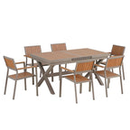 Set da pranzo all'aperto di 7 pezzi con tavolo allungabile e 6 sedie con braccioli