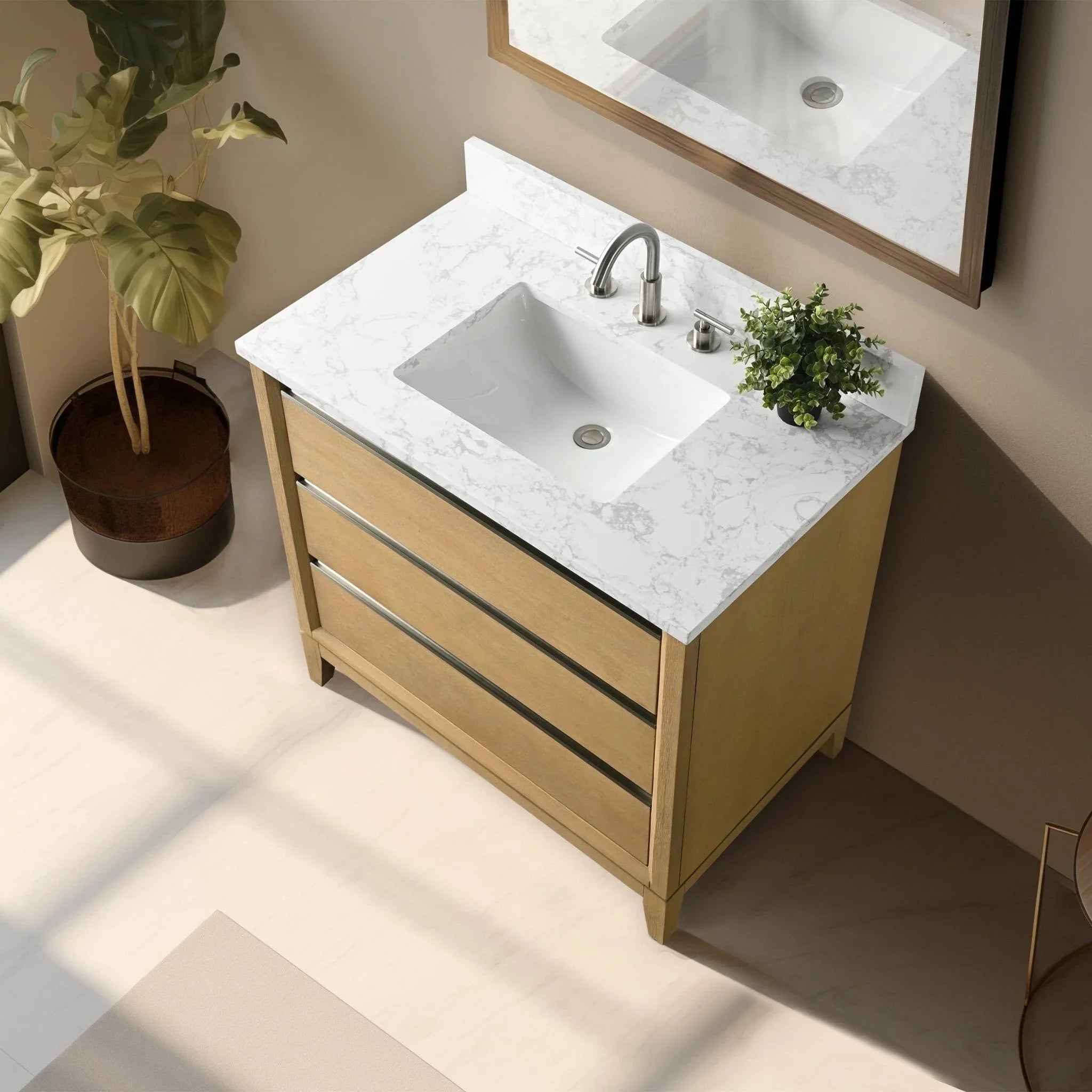 Mobile da Bagno Vanity Art con Lavabo in Ceramica e Top in Marmo Ricomposto