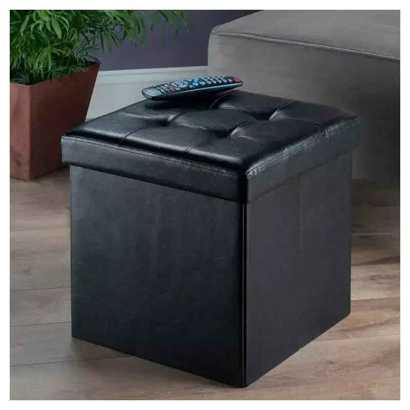 Panca contenitore Ashford con pouf, in similpelle - Winsome