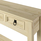 Tavolo Consolle Rustico in Pino Massiccio per Ingresso, Bianco Decapato / Marrone Antico / Grigio Decapato / Non Verniciato, 3 Cassetti