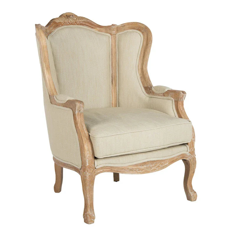 Kali Oak Natural Linen Wing Chair - 34Wx34Dx40H