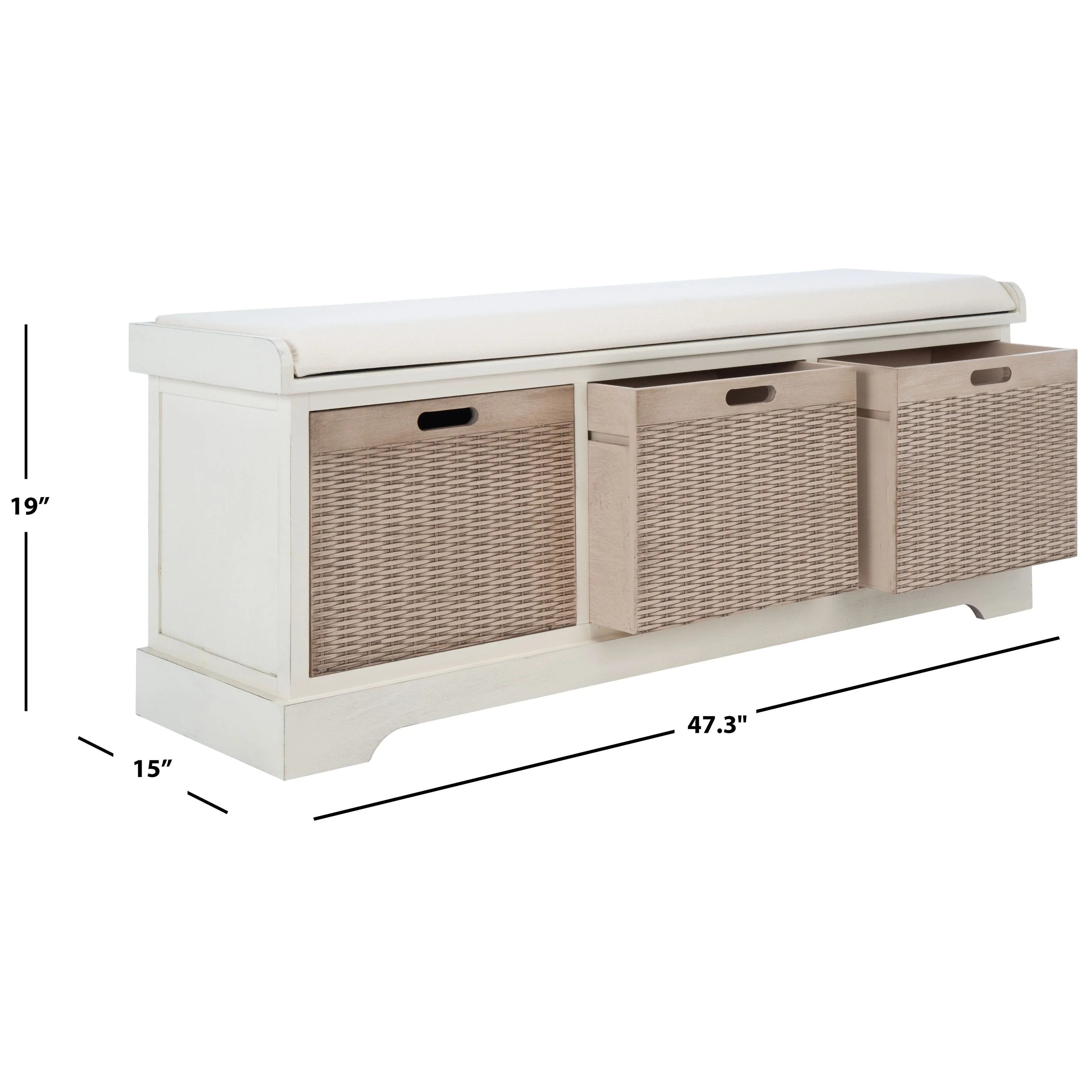 SAFAVIEH Fiorello Panca Contenitore a 3 Cassetti con Cuscino - 47,3 L x 15 P x 19 A - 47Lx15Px19A