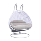Sedia sospesa a dondolo a forma di uovo con supporto in metallo, telaio in vimini e cuscino – Beige / Blu antracite / Bianco / Blu / Bianco antico / Marrone / Tela, 2 posti