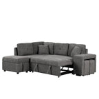 Divano componibile con letto estraibile e pouf contenitore, divano letto convertibile per soggiorno