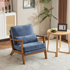 Poltrona d'accento rivestita in misto lino con gambe in legno e un cuscino, beige