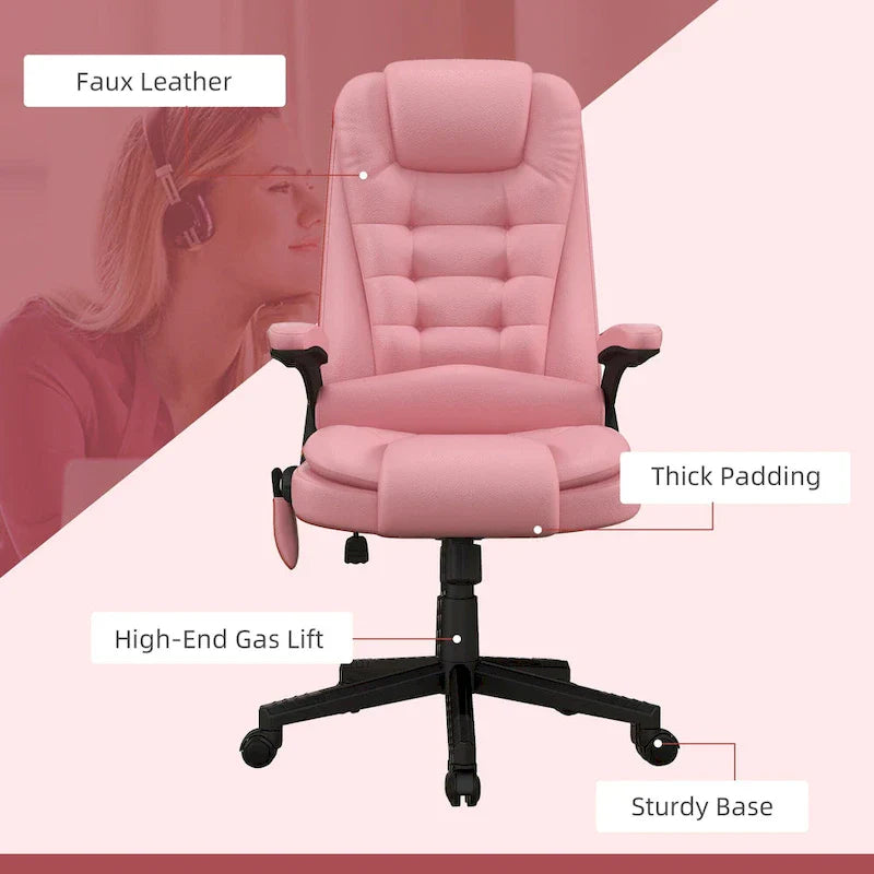 HOMCOM High Back Vibration Massage Office Chair with 6 Vibration Points, Heated Reclining PU Leather Computer Chair