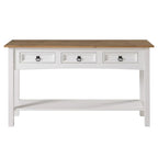 Tavolo Consolle Rustico in Pino Massiccio per Ingresso, Bianco Decapato / Marrone Antico / Grigio Decapato / Non Verniciato, 3 Cassetti