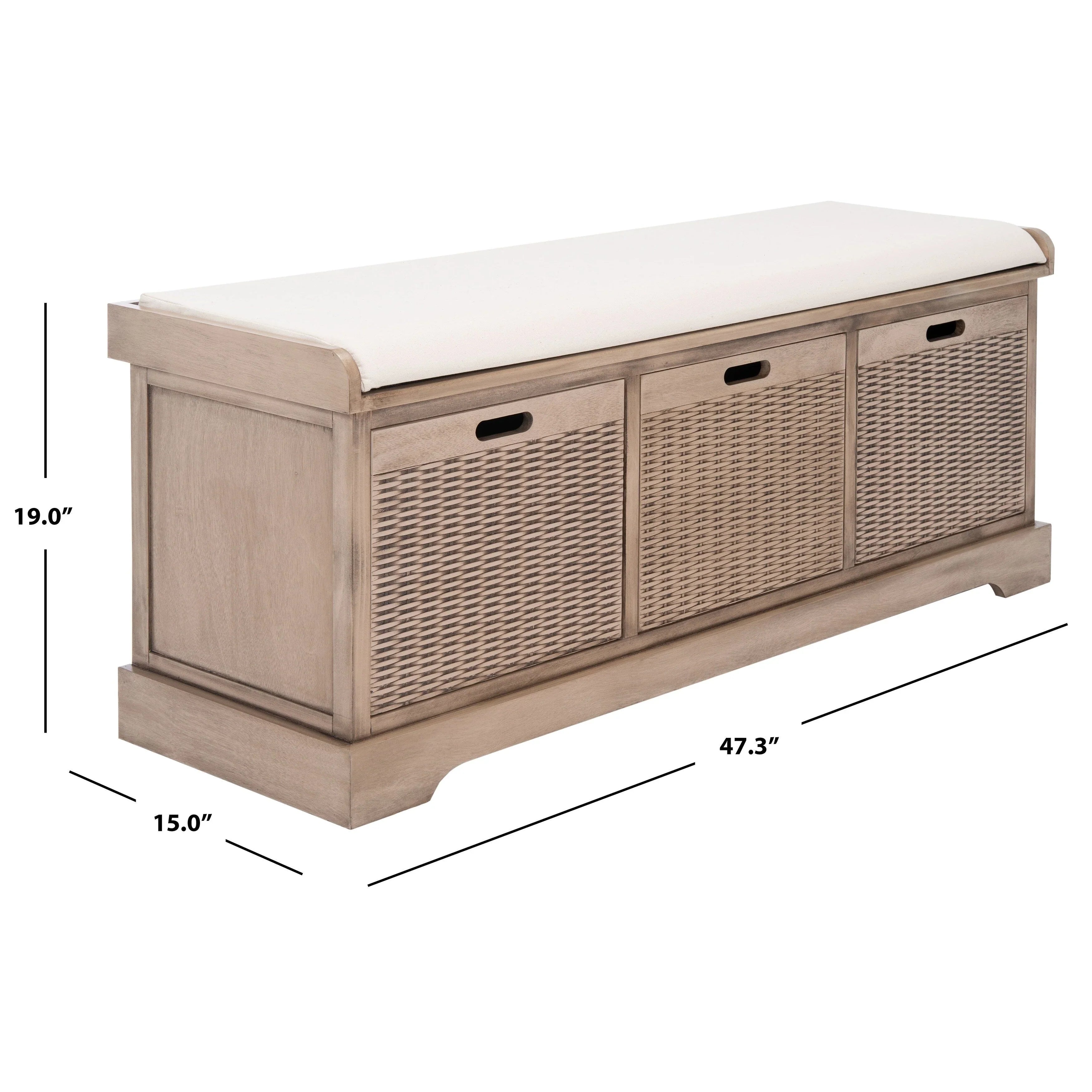 SAFAVIEH Fiorello Panca Contenitore a 3 Cassetti con Cuscino - 47,3 L x 15 P x 19 A - 47Lx15Px19A