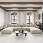 Large Modular Sectional Sofa Corduroy Upholstery U-Shaped 4 Seater with 2 Ottoman and 5 Pillows