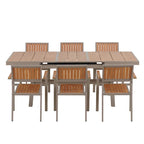 Set da pranzo all'aperto di 7 pezzi con tavolo allungabile e 6 sedie con braccioli