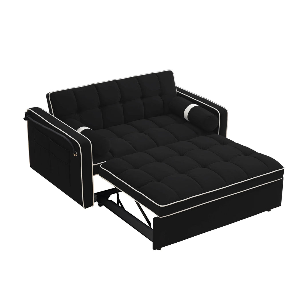 Divano letto trasformabile a 2 posti in velluto da 140 cm con letto estraibile, reclinabile, tasche laterali e supporto per telefono