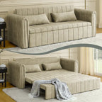 Divano letto moderno convertibile imbottito in velluto con braccioli arrotolati decorati con borchie in rame