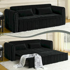 Divano letto moderno convertibile imbottito in velluto con braccioli arrotolati decorati con borchie in rame