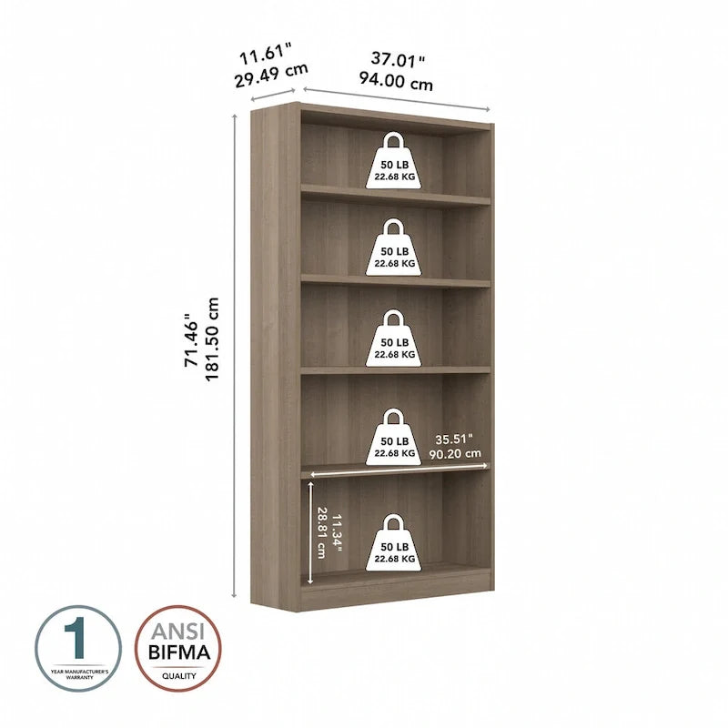 Libreria a 5 ripiani alta universale di Bush Furniture
