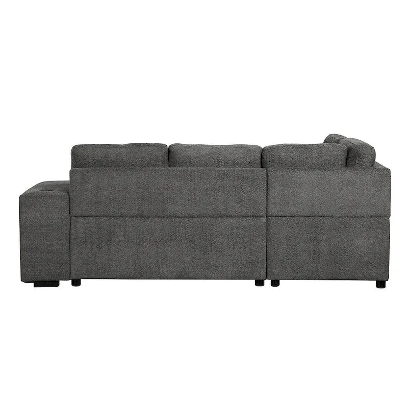 Divano componibile con letto estraibile e pouf contenitore, divano letto convertibile per soggiorno
