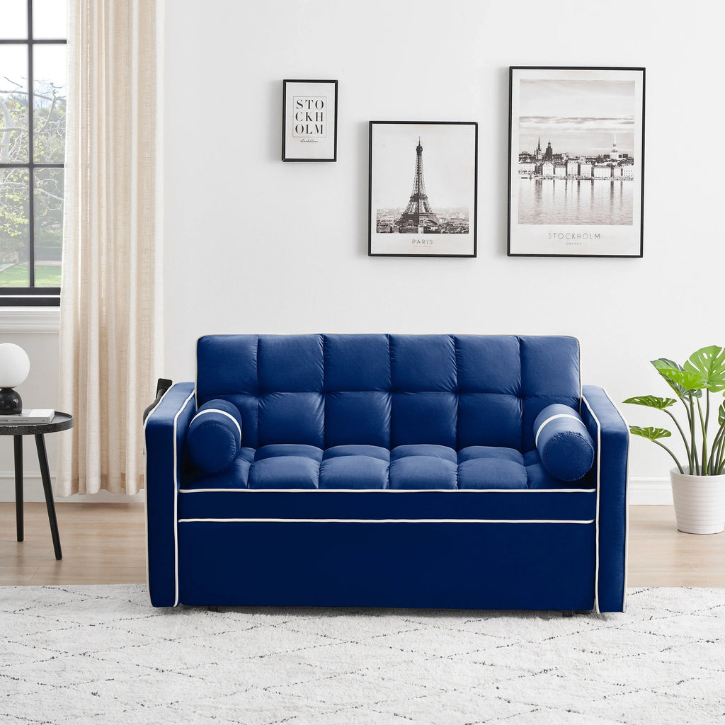 Divano letto trasformabile a 2 posti in velluto da 140 cm con letto estraibile, reclinabile, tasche laterali e supporto per telefono