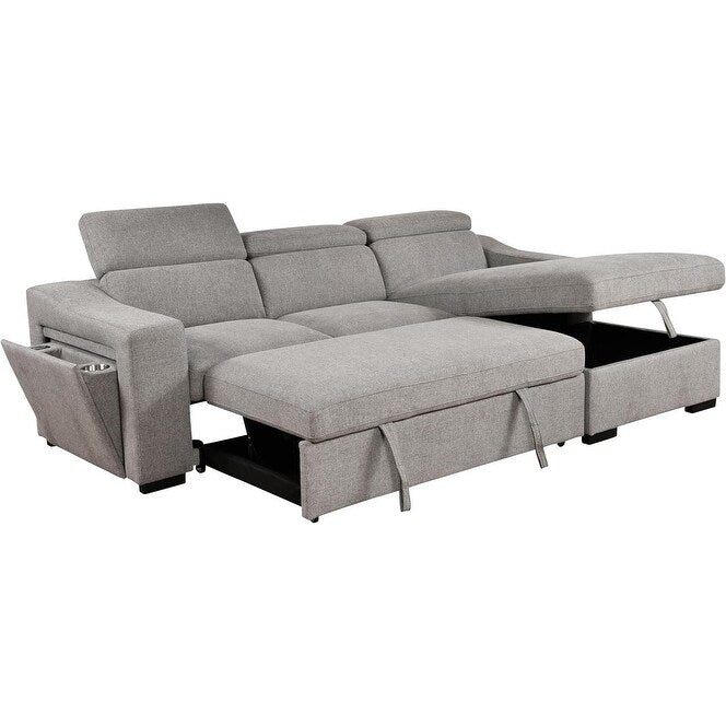 Divano componibile Roomfitters 103 con chaise longue contenitore, poggiatesta regolabili, divano angolare a L trasformabile in letto