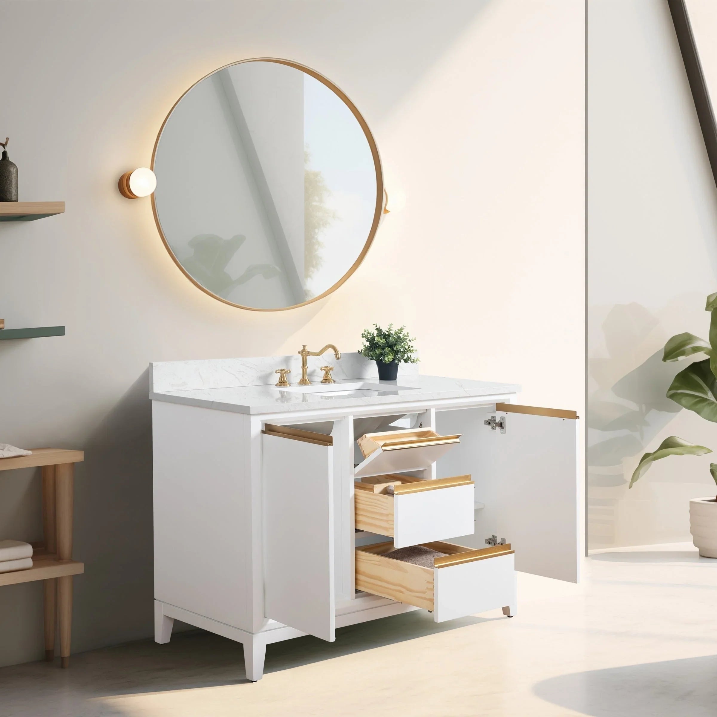 Mobile da Bagno Vanity Art con Lavabo in Ceramica e Top in Marmo Ricomposto
