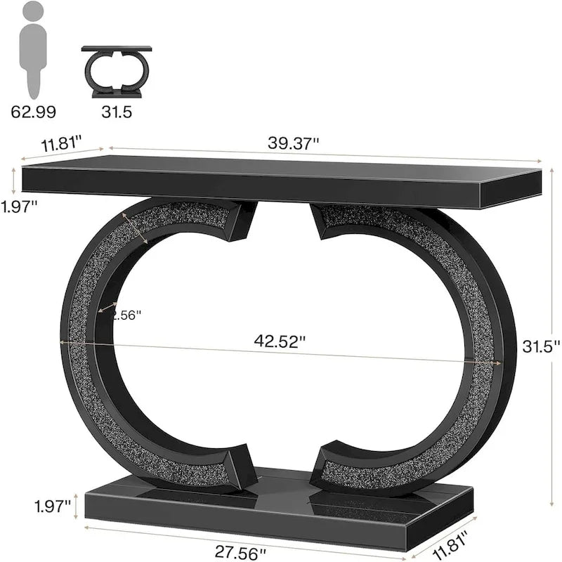 Console da Tavolo Argentata, Tavolino d'Ingresso con Specchio da 99 cm per Ingresso