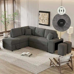 Divano componibile con letto estraibile e pouf contenitore, divano letto convertibile per soggiorno