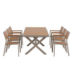 Set da pranzo all'aperto di 7 pezzi con tavolo allungabile e 6 sedie con braccioli