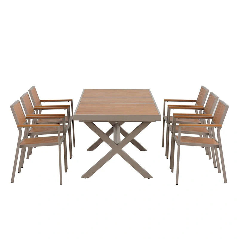 Set da pranzo all'aperto di 7 pezzi con tavolo allungabile e 6 sedie con braccioli