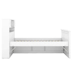 Letto a piattaforma Twin/Full Size Captain con 4 cassetti e mensole portaoggetti, struttura letto in legno massello con testiera libreria contenitore