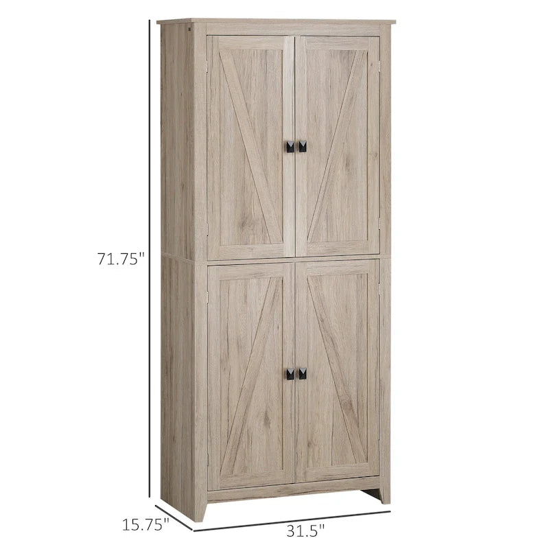 HOMCOM 72 Freestanding 4-Door Kitchen Pantry, Storage Cabinet Organizer with 4-Tiers, and Adjustable Shelves, White