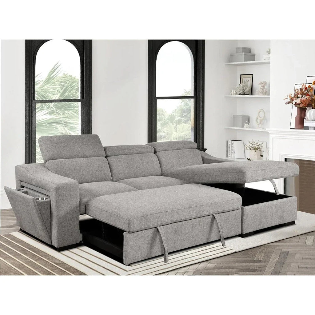 Divano componibile Roomfitters 103 con chaise longue contenitore, poggiatesta regolabili, divano angolare a L trasformabile in letto