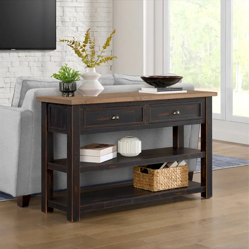 The Gray Barn Downington Consolle da Divano in Legno Massello a 2 Cassetti