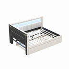 Letto imbottito a piattaforma con porte USB e illuminazione a LED - Struttura letto matrimoniale/singola con 2 cassetti portaoggetti - Camera da letto moderna