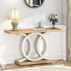 Consolle Vintage con Base Geometrica Tavolo da Ingresso in Legno