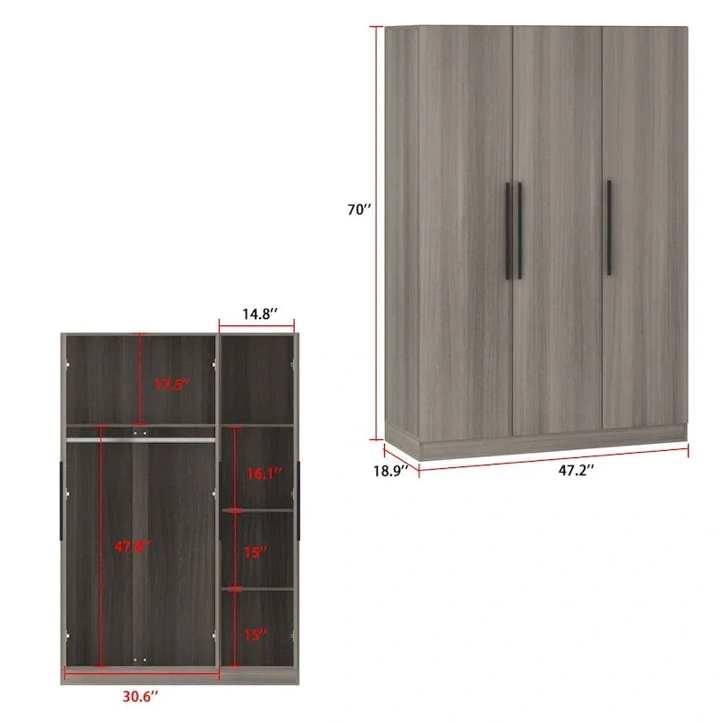 Guardaroba Armadio Mobile in Legno con 6 Cubi Contenitori e Asta Appendiabiti