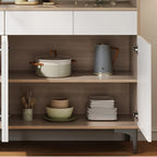 Large Wood Glass Doors Cabinet Sideboard with Hutch Top