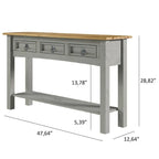 Tavolo Consolle Rustico in Pino Massiccio per Ingresso, Bianco Decapato / Marrone Antico / Grigio Decapato / Non Verniciato, 3 Cassetti