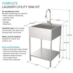 Lavello per bucato e supporto Transolid EWS-2422S in acciaio inossidabile, 24" L x 22" P x 35" A - 24" x 22"